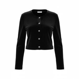 Worthington Cropped Black Velveteen Blazer Cardigan with Decorative Buttons 10P